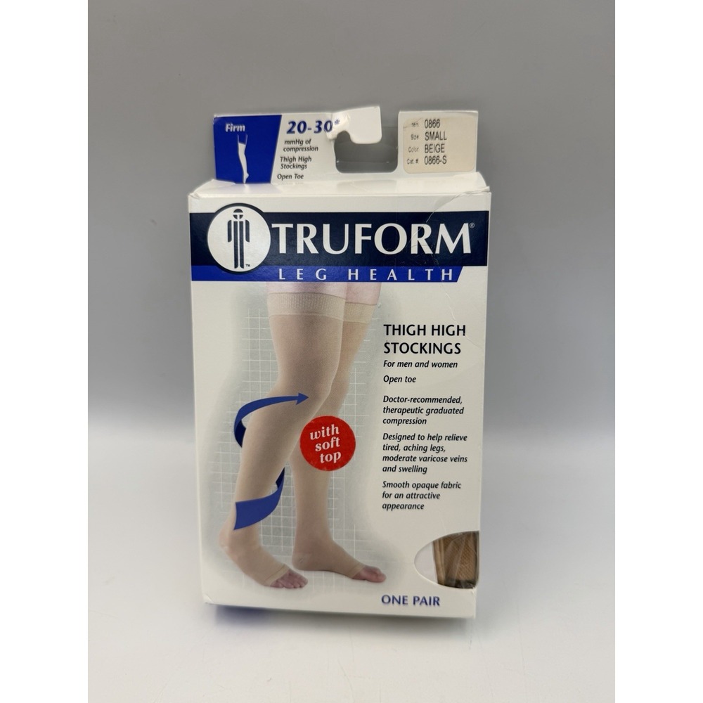 Truform 0866-S Thigh High Compression Stockings 20-30 mmHg Small Beige Open Toe
